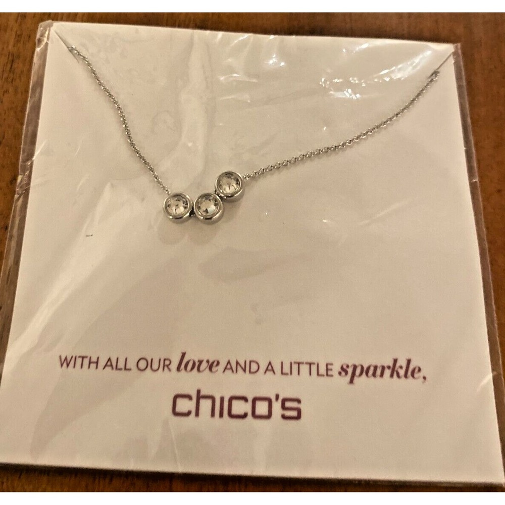 Women's Chico's Necklace New Three Diamontes Silver Tone Jewelry